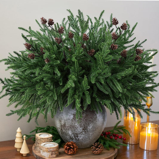 Elegant Artificial Norfolk Pine Stems Holiday Decor Bundle