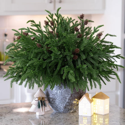 Elegant Artificial Norfolk Pine Stems Holiday Decor Bundle