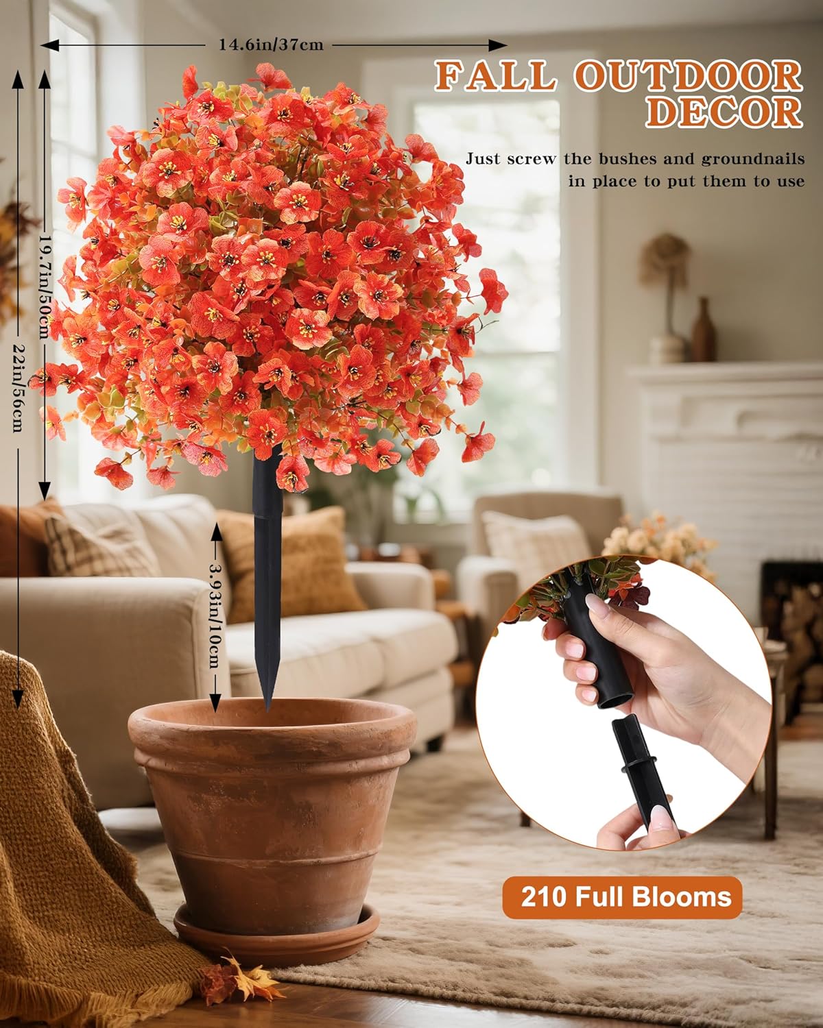 Stylish Orange Artificial Mums Topiary Home Decor Series