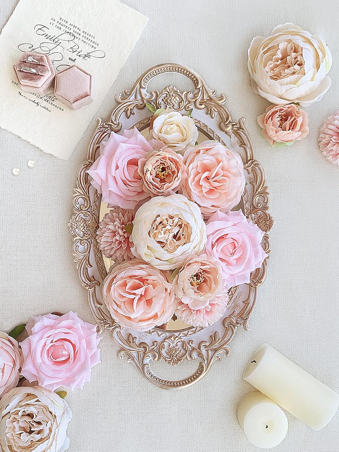 Sophisticated Pink Silk Peonies Roses Indoor Decor Kit