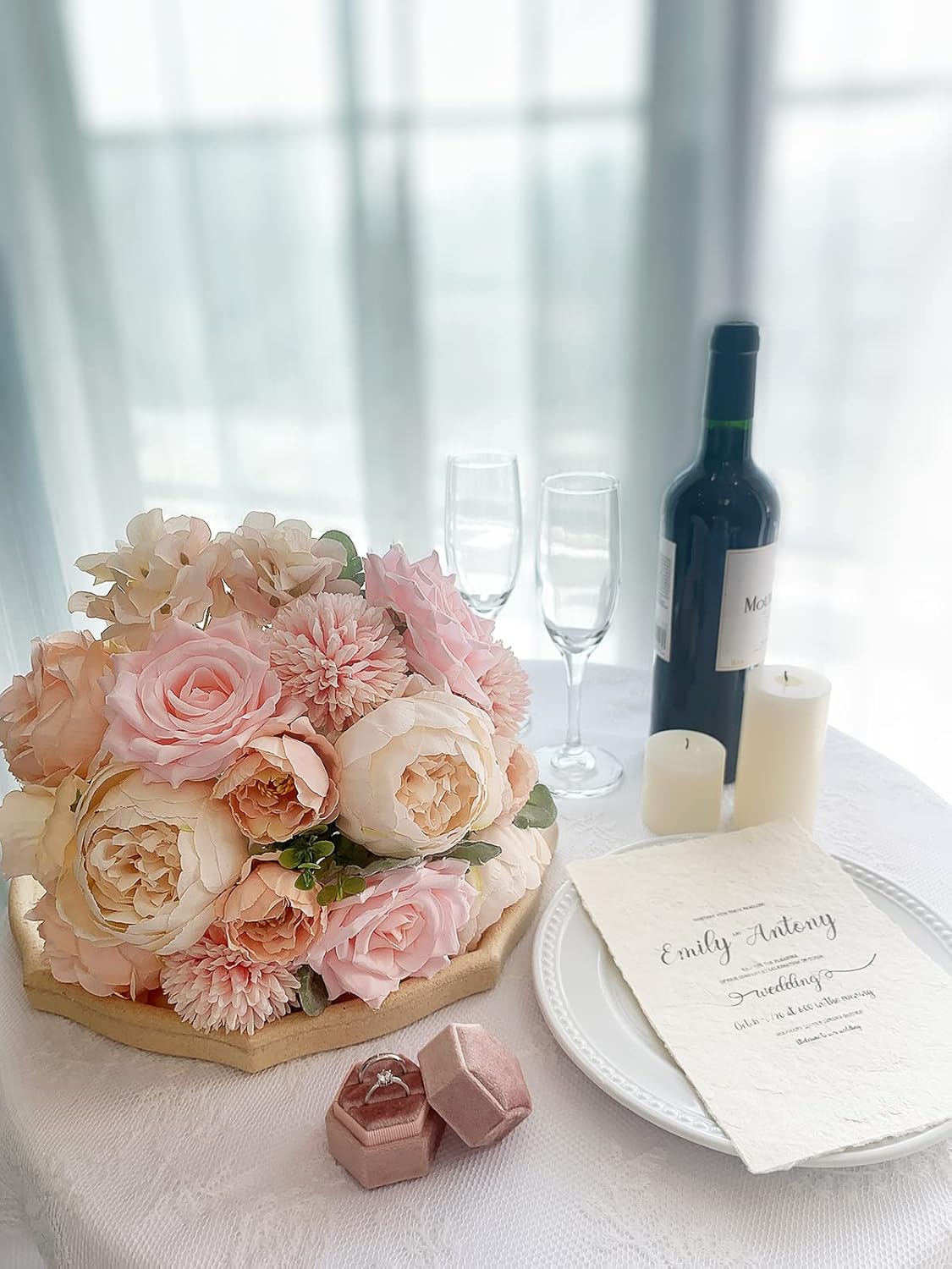Sophisticated Pink Silk Peonies Roses Indoor Decor Kit