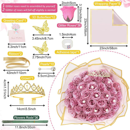 Decorative Diy Glitter Rose Bouquet Home Decor Assortment