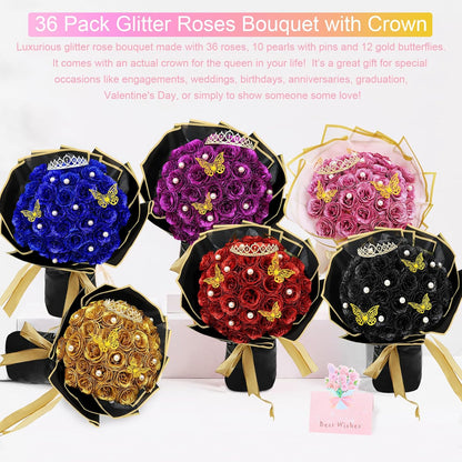 Decorative Diy Glitter Rose Bouquet Home Decor Assortment