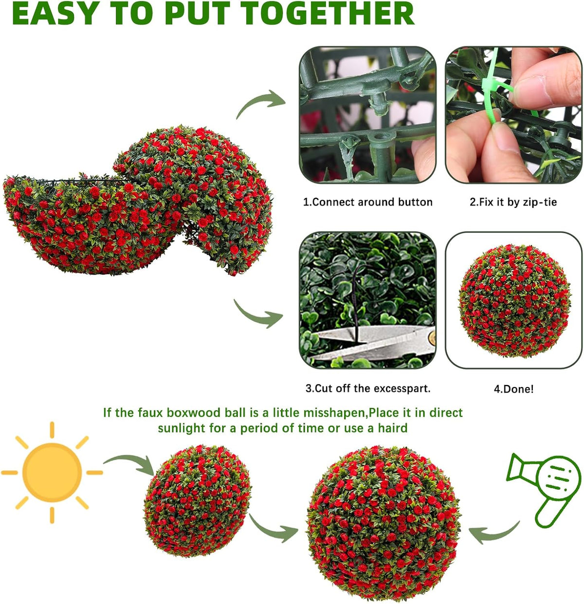 Natural Artificial Topiary Flower Balls Home Decor Kit