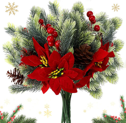Refined Artificial Poinsettia Bouquet Pine Holiday Decor Display