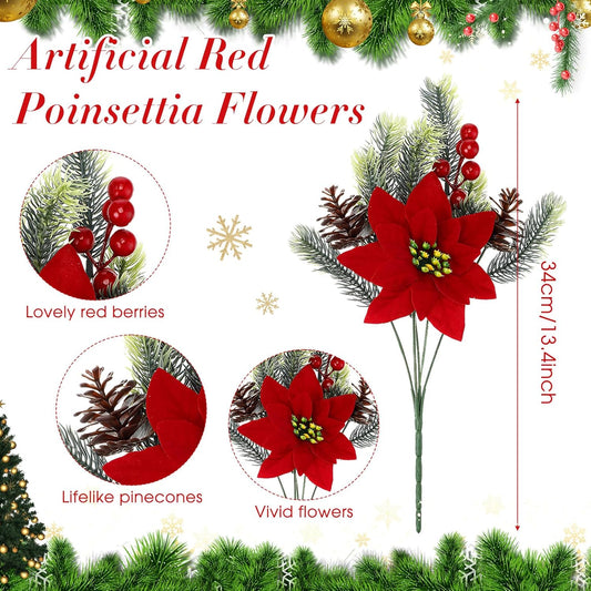 Refined Artificial Poinsettia Bouquet Pine Holiday Decor Display