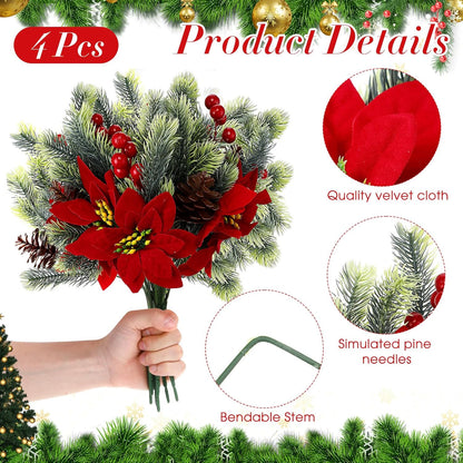 Refined Artificial Poinsettia Bouquet Pine Holiday Decor Display