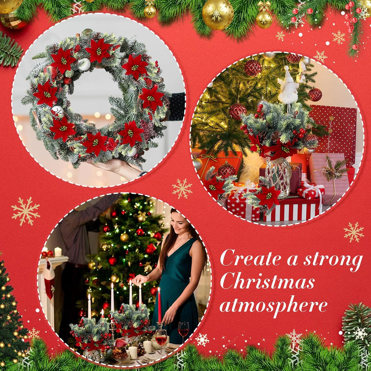 Refined Artificial Poinsettia Bouquet Pine Holiday Decor Display