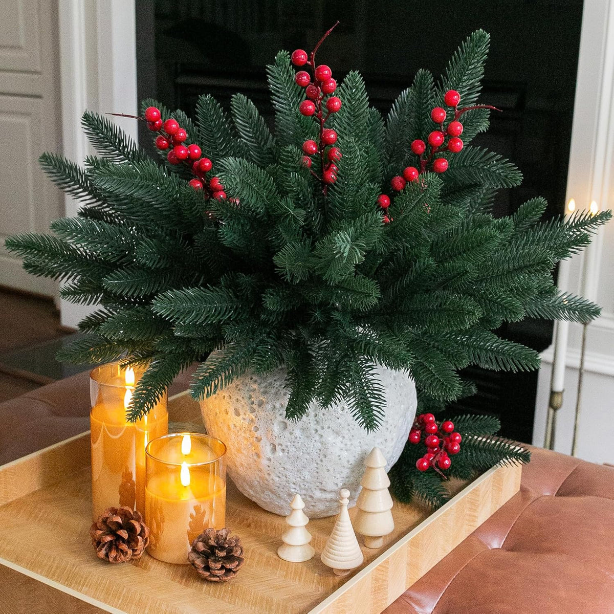 Timeless Artificial Pine Branches Red Holiday Decor Accent