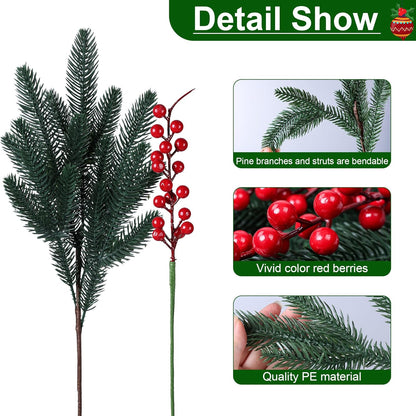 Timeless Artificial Pine Branches Red Holiday Decor Accent
