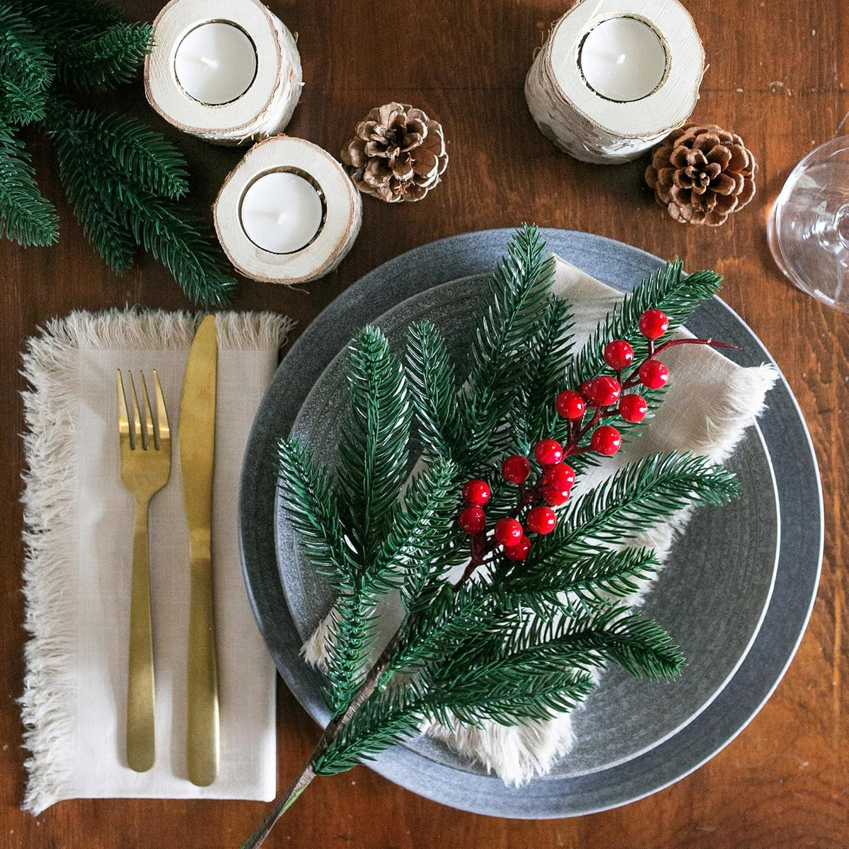 Timeless Artificial Pine Branches Red Holiday Decor Accent