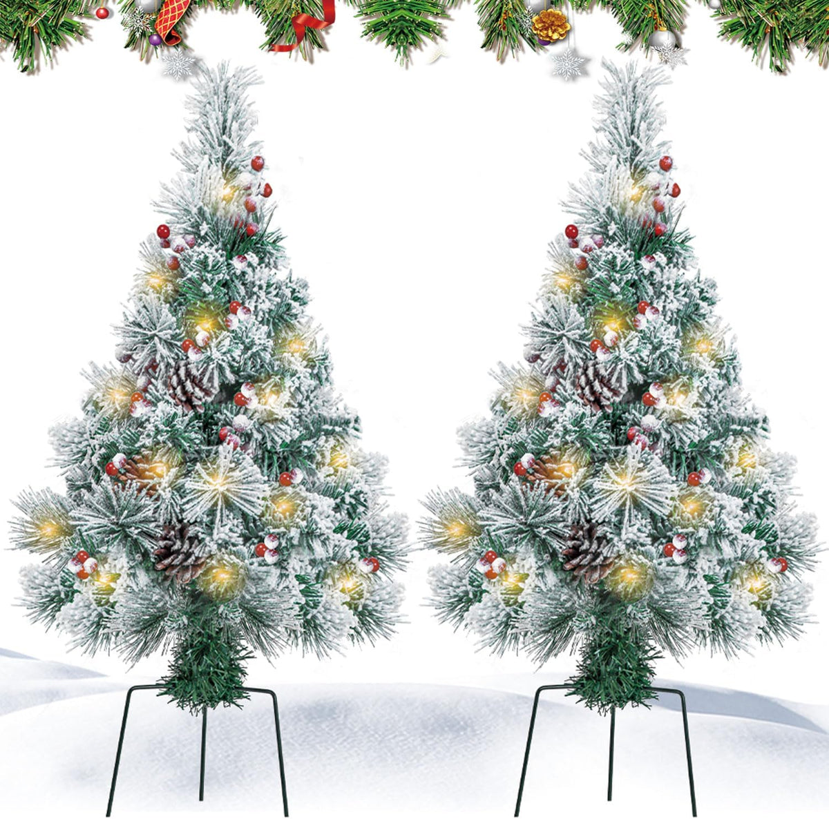 Rustic Prelit Flocked Christmas Style Holiday Decor Set