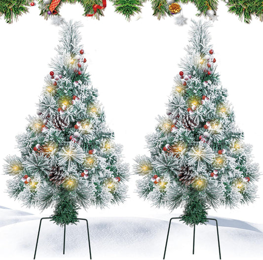 Rustic Prelit Flocked Christmas Style Holiday Decor Set