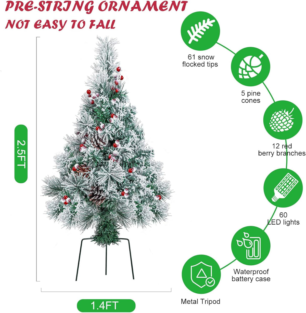 Rustic Prelit Flocked Christmas Style Holiday Decor Set