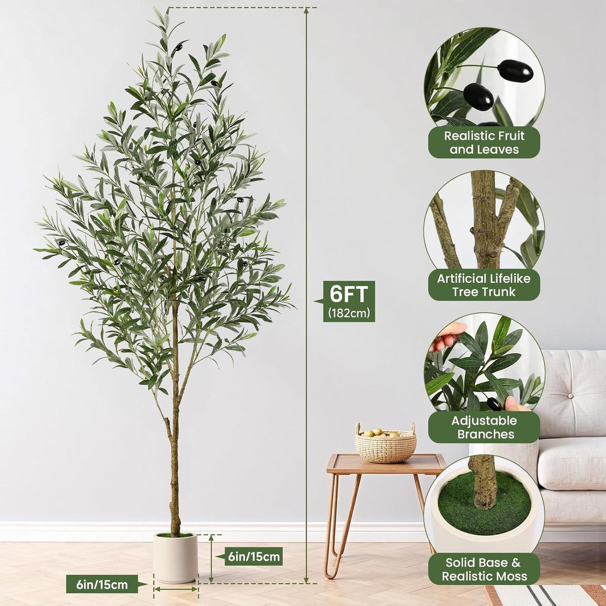 Botanical Artificial Olive Trunk Silk Home Decor Series