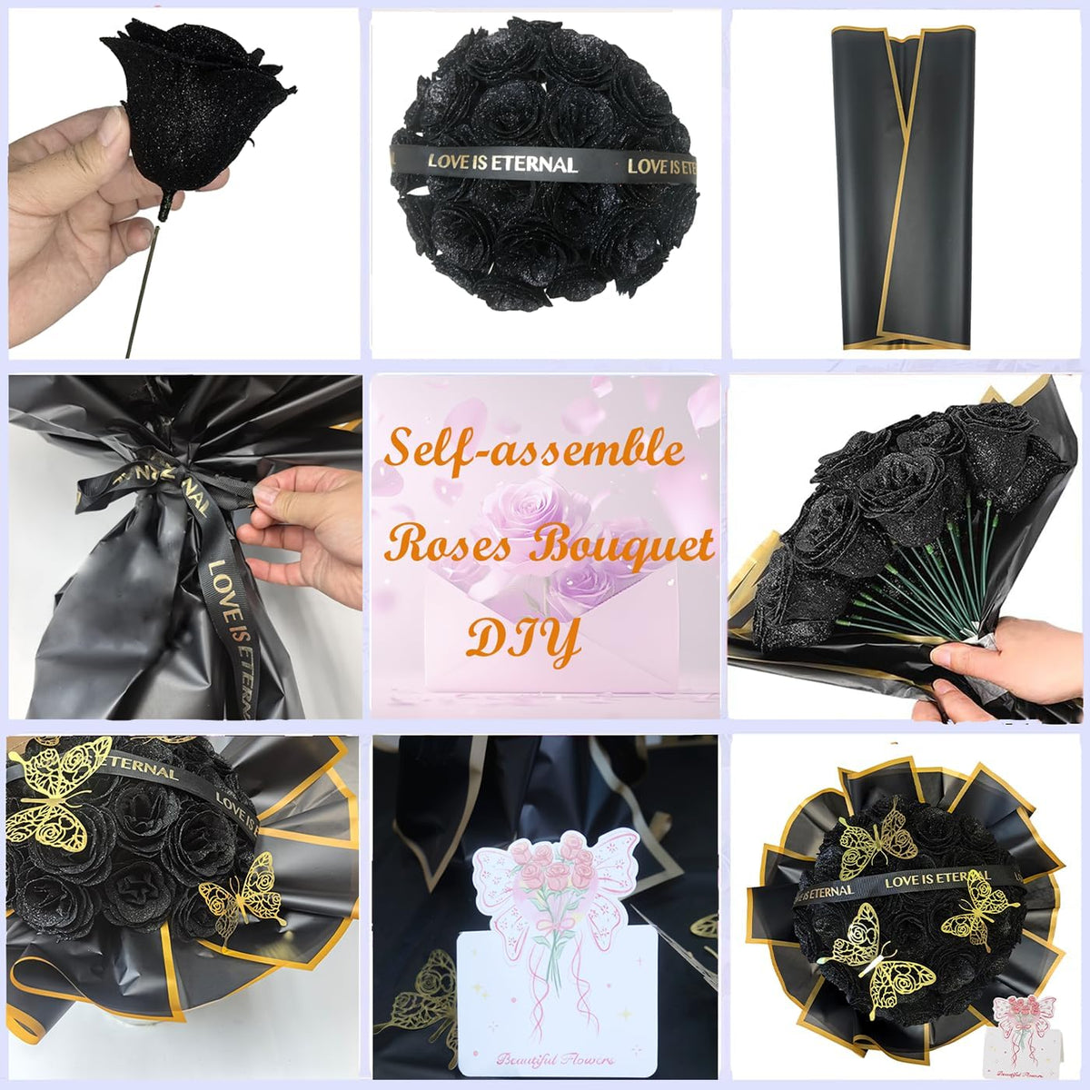 Festive Diy Black Glitter Rose Home Decor Arrangement