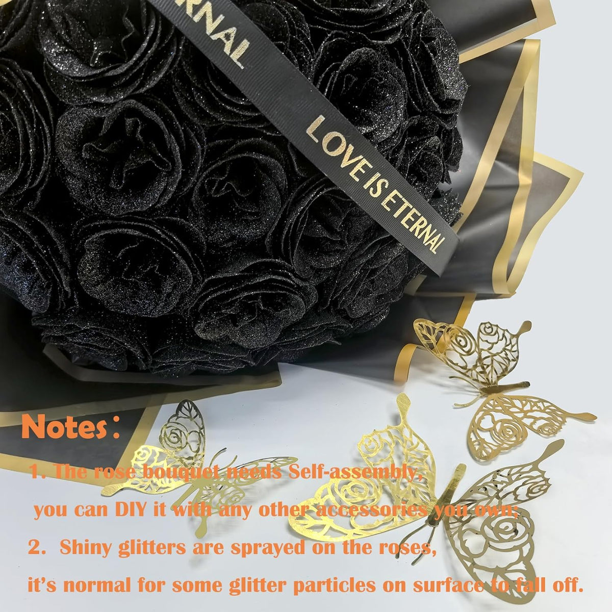 Festive Diy Black Glitter Rose Home Decor Arrangement