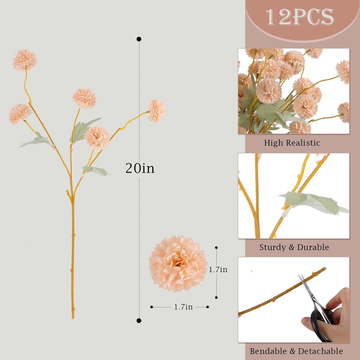 Lifelike Artificial Chrysanthemum Beige Pom Indoor Decor Collection