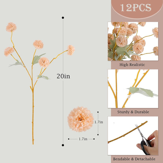 Lifelike Artificial Chrysanthemum Beige Pom Indoor Decor Collection
