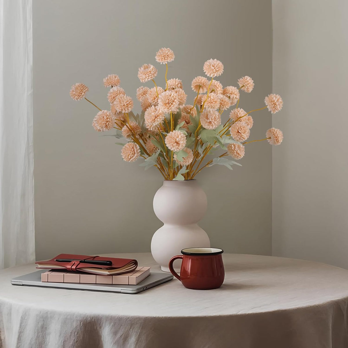 Lifelike Artificial Chrysanthemum Beige Pom Indoor Decor Collection