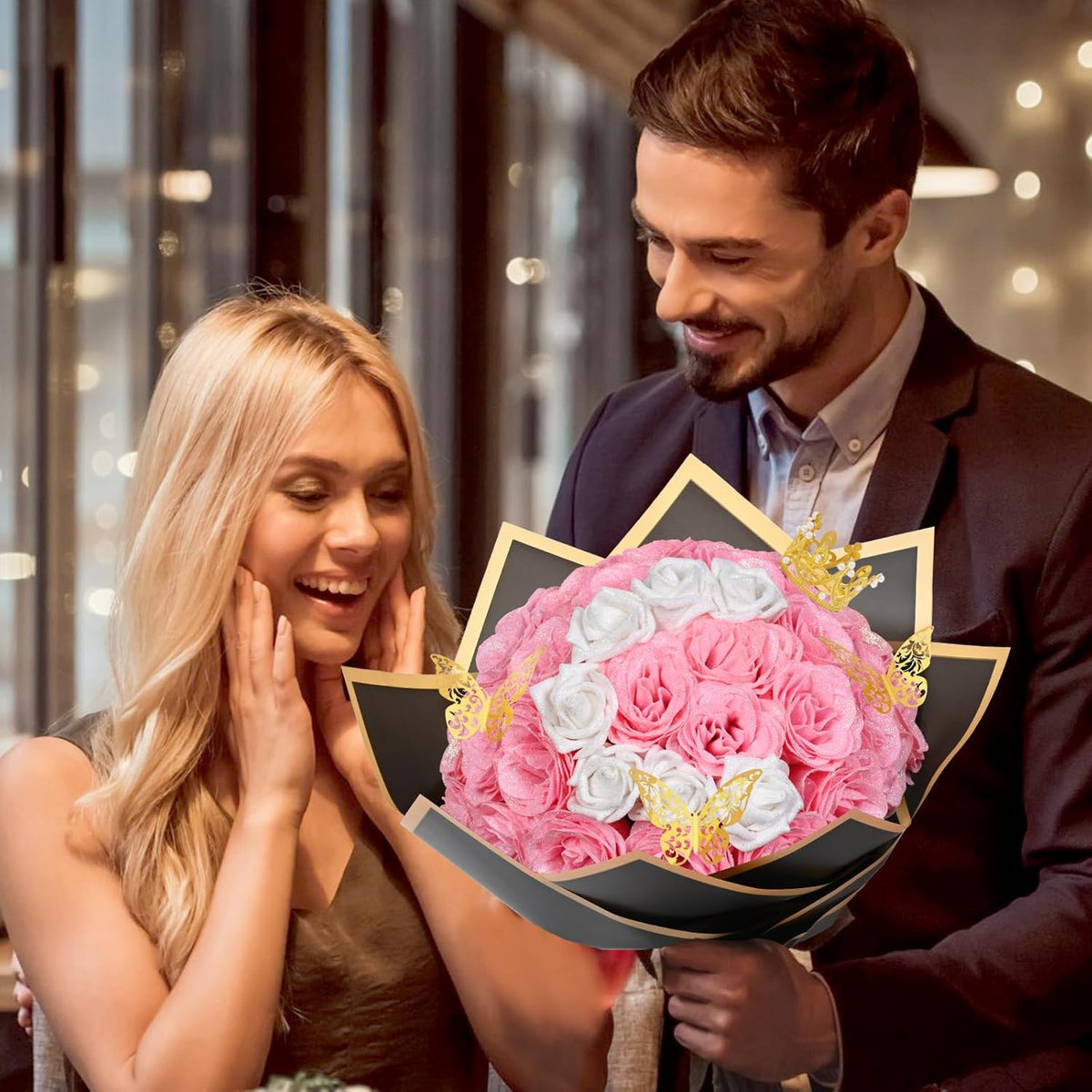 Natural Diy Glitter Rose Bouquet Home Decor Set