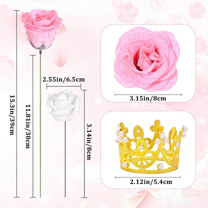 Natural Diy Glitter Rose Bouquet Home Decor Set