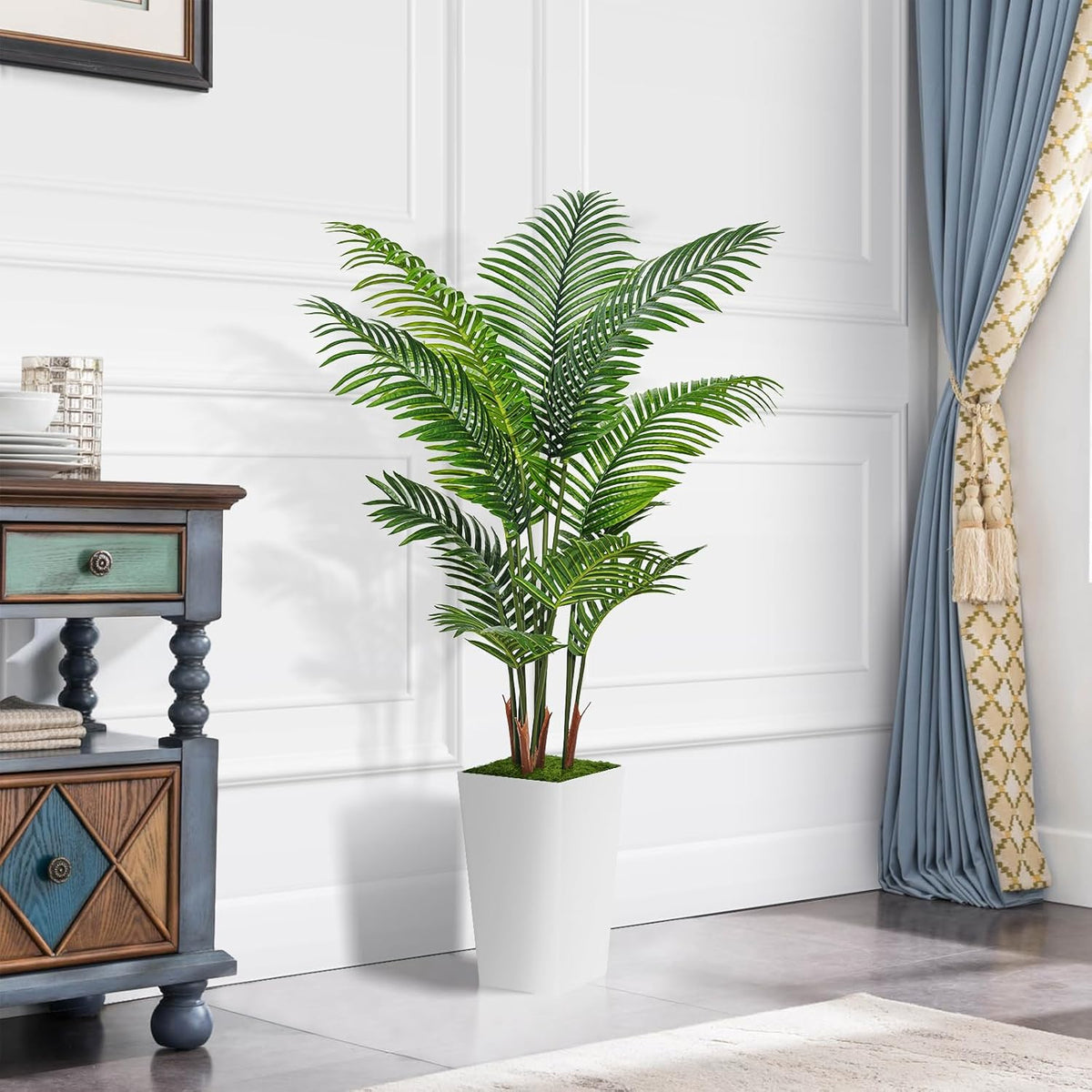 Natural Artificial Palm White Planter Home Decor Statement