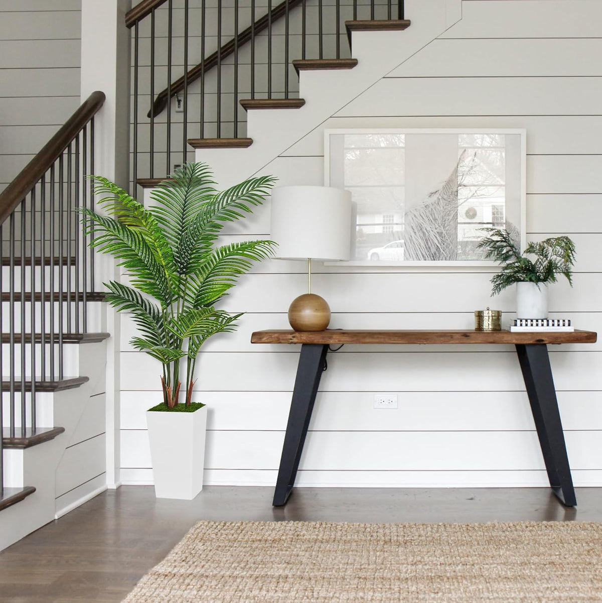 Natural Artificial Palm White Planter Home Decor Statement