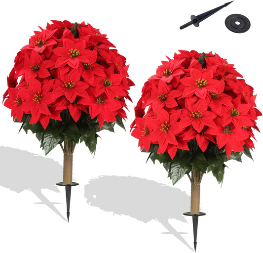 Sophisticated Artificial Poinsettia Topiary Resistant Home Decor Set