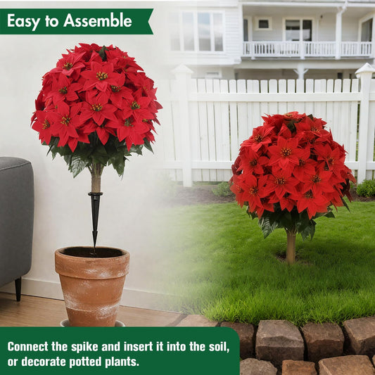 Sophisticated Artificial Poinsettia Topiary Resistant Home Decor Set