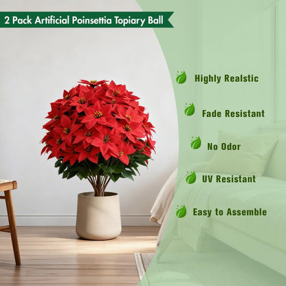 Sophisticated Artificial Poinsettia Topiary Resistant Home Decor Set