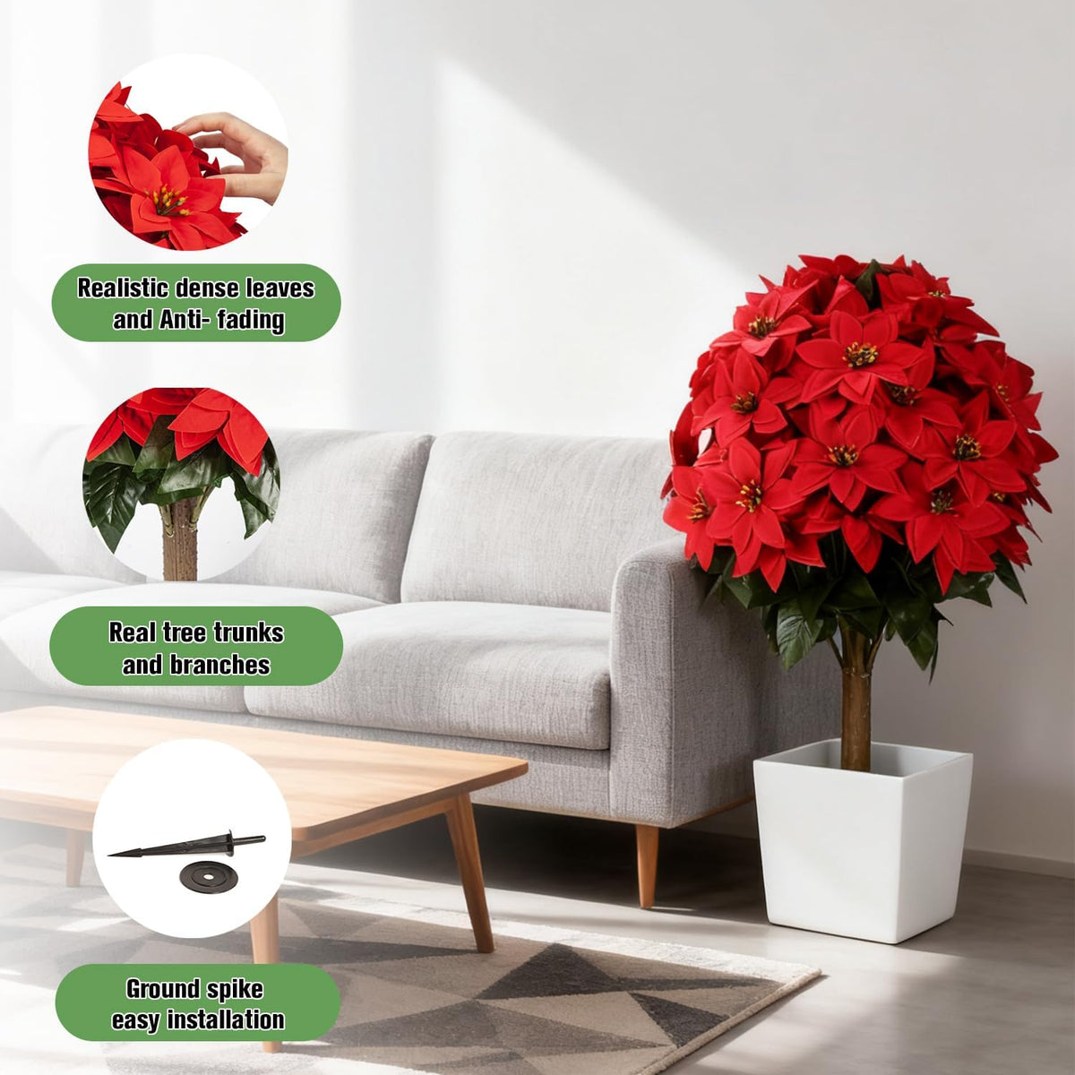 Sophisticated Artificial Poinsettia Topiary Resistant Home Decor Set