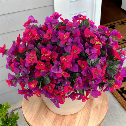 Artificial Flowers Faux Plants for Outdoors Spring Summer Decor, 6 Bundles Fake Bougainvillea Silk Flowers UV Resistant Realistic for Outside Planter Porch Patio Garden Home (Purple Fuchsia)