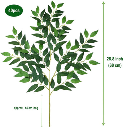 40 Pcs Italian Ruscus Greenery 68cm Artificial Greenery Stems Leaf Greenery Garland for Wedding Arch Flowers Centerpieces Balloon Arch Home Decor