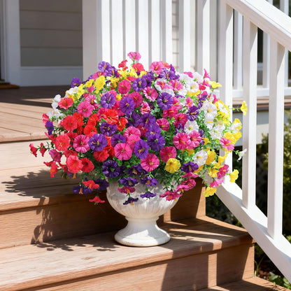 Ivydale 24 Bundles Artificial Flowers for Outdoors Spring Plants Outdoor Decor, Faux Silk Morning Glory Fake Flowers Bulk Petunias Realistic UV Resistant for Outside Porch Patio Window Garden Yard