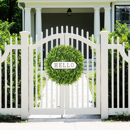 DDHS 20" Boxwood Wreaths Front Door Artificial Spring Wreath. Wreaths for Front Door Farmhouse Wedding Green Year Round Indoor Outdoor for Summer Wreath St Patricks Day Decorations -(Hello Sign)