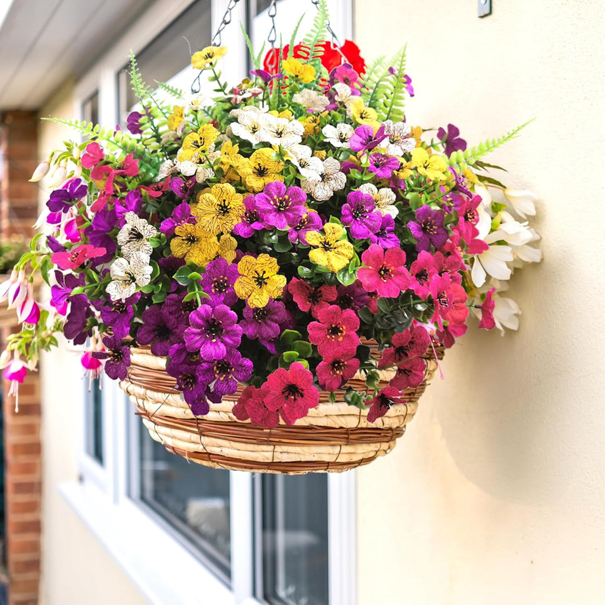 Artificial Fake Flowers for Outdoors, 16 Bundles Artificial Plants Outdoor Faux Plants UV Resistant, Realistic Faux Silk Flower 6 Colors Spring Summer Decor for Porch Outside Planter Window Box