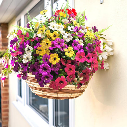 Artificial Fake Flowers for Outdoors, 16 Bundles Artificial Plants Outdoor Faux Plants UV Resistant, Realistic Faux Silk Flower 6 Colors Spring Summer Decor for Porch Outside Planter Window Box