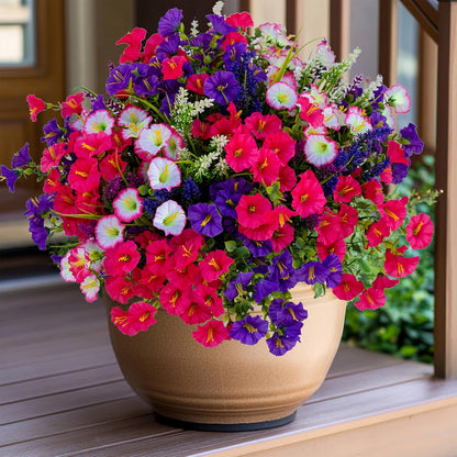 Artificial Flowers Outdoor Morning Glory - 16 Bundles Fake Plants UV Resistant No Fade Faux Plastic Greenery Home Garden Porch Decoration Indoor (1, Multi16-3)