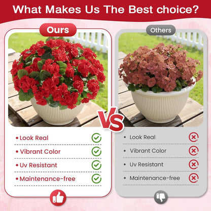 Alupssuc 8 Pcs Artificial Geranium Flowers for Outdoors Decoration Silk Floral, UV Resistant Fake Plants, Faux Flower for Porch Garden Table Centerpieces Home Indoor and Outdoor Spring Decor (8, Red)