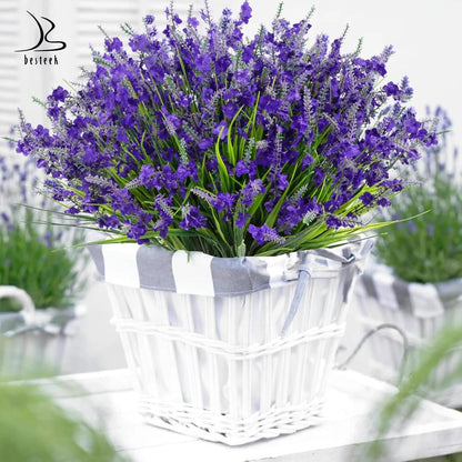20 Bundles Artificial Lavender Flowers for Outdoors Fake Silk Flowers Faux Plants UV Resistant for Indoor and Outdoor Spring Porch Garden Window Table Box Office Home Decorations, Deep Purple