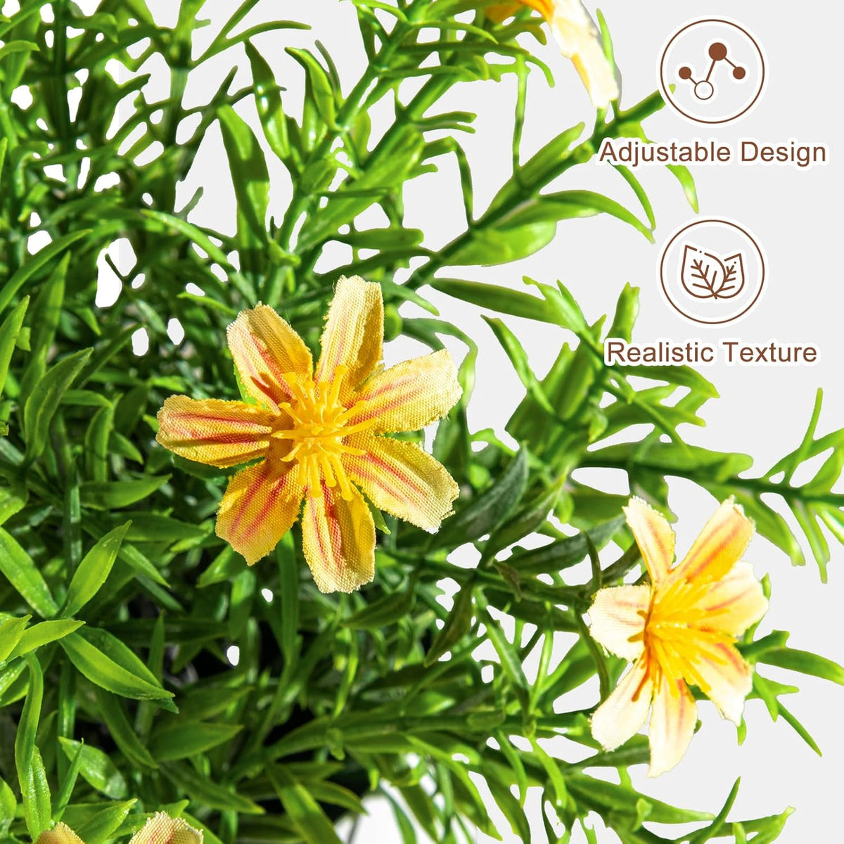 3 Pack Small Fake Plants Artificial Potted Flowers for Indoor Mini Faux Plants with Flowers Greenery for Home Decor Living Room Bathroom Bedroom Office Table Shelf (White+Yellow+Purple)
