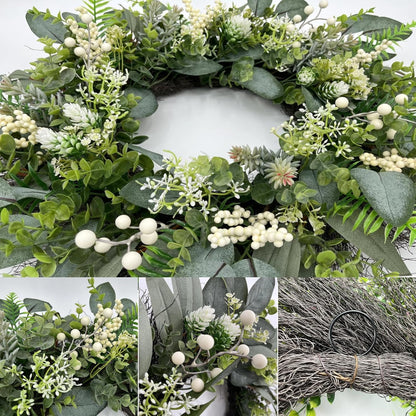 24 Inch Greenery Wreaths for Front Door – Artificial Eucalyptus Wreath with White Berries and Mixed Green Leaves, Year-Round Farmhouse Indoor Outdoor Door Wreath for Spring Summer Home Decor