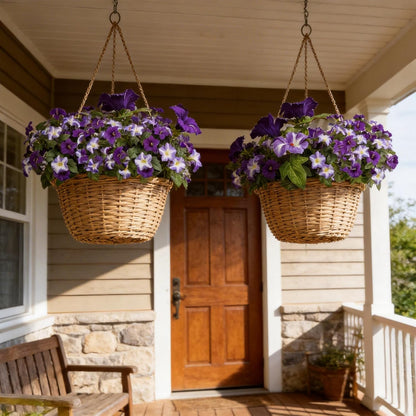 Artificial Flowers for Outdoors, 10 Bundles Realistic Fake Outdoor Flowers, UV Resistant Silk Petunia Flower for Outside Look Real Faux Flower Plants for Outdoor Porch Decor, Purple White