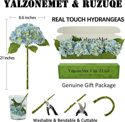 YalzoneMet 5 Pcs Light Blue-Green Real Touch Hydrangea Artificial Flowers 21" Faux Latex Hydrangea Flowers for Wedding Table Centerpieces Fake Flowers for Party Home Kitchen Living Room Decor