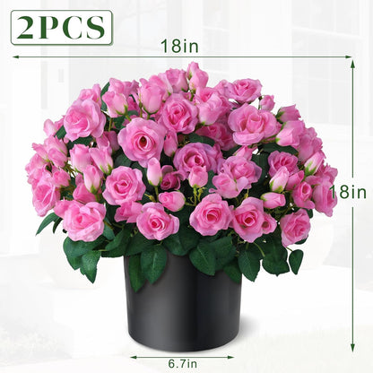 2 Set of Artificial Rose Topiary Trees - Faux Silk Flower Potted Plant, UV Resistant Fake Outdoor Rose Bush for Front Door, Farmhouse, Porch, Garden Decor (Pink)