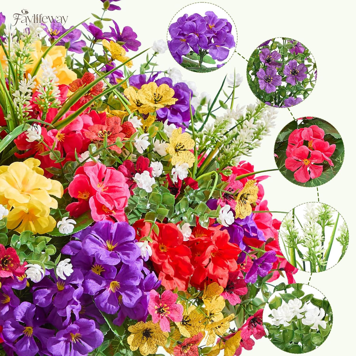 16 Bundles Artificial Flowers for Outdoors, UV Resistant Silk Faux Flowers for Outside Planters, Garden, Porch, Yard, Home Decor (Mixed Color)
