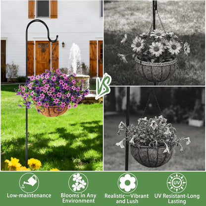 Artificial Flowers Hanging Basket for Outdoor Decoration, 12 Bundles UV Resistant Faux Silk Plants