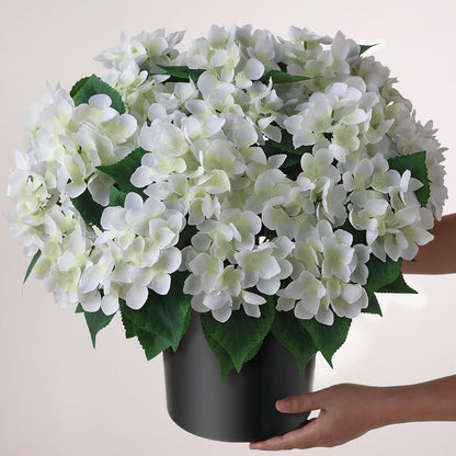 Artificial Hydrangea Flower Topiary Trees - 2 Sets Faux Silk Flower Potted Plant, UV Resistant Fake Outdoor Hydrangea Bush for Front Door, Farmhouse, Garden, Porch Decor (White)