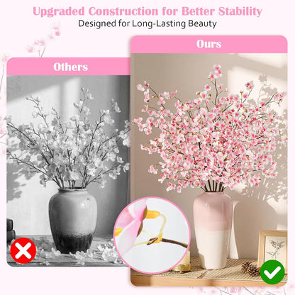 Uieke Silk Cherry Blossom Branches, 40.5in Artificial Cherry Blossom Flowers Long Stems Fake Flowers Vase Arrangements for Wedding Home Japanese Decor, Set of 3, Pink